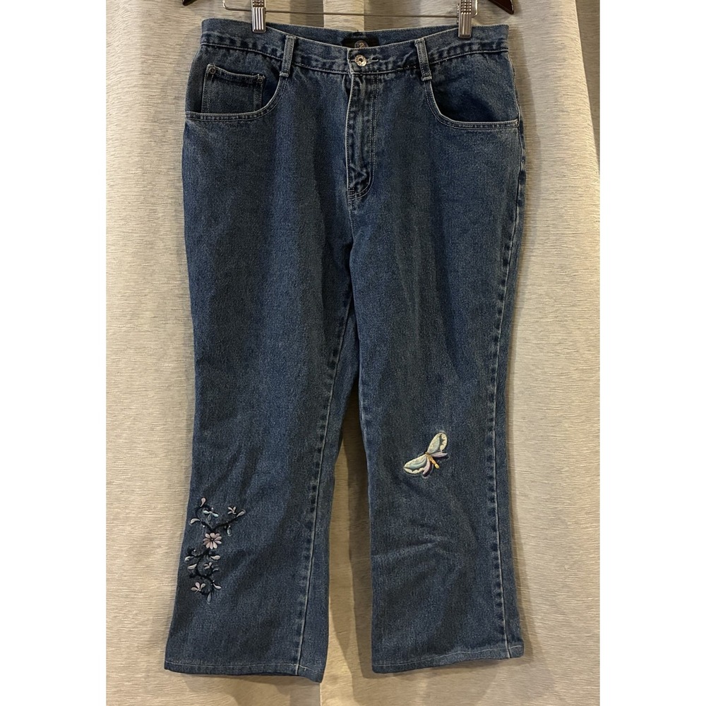 Y2K Rue 21 Embroidered Cropped Jeans Floral Festival‎ Size 12